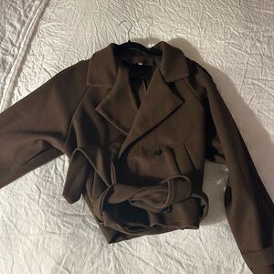 Brown Cropped Belted Jacket